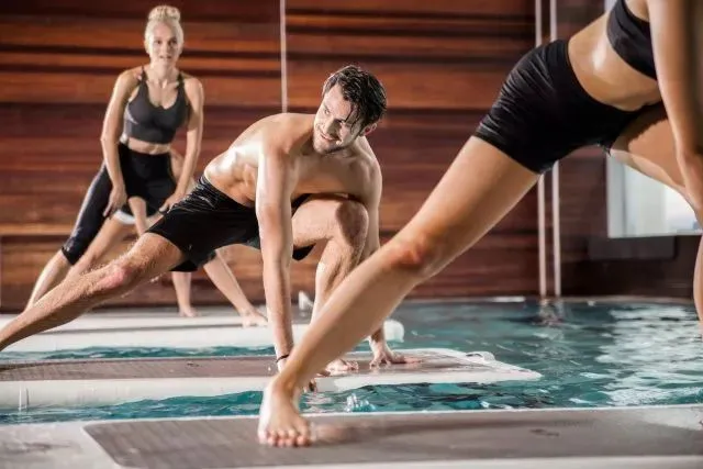 yoga training mat on the water